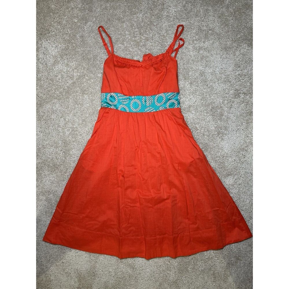 Anthropologie Edme & Esyllte Dark Orange Dress W/ Patterned Belt & Bow, Size 4
